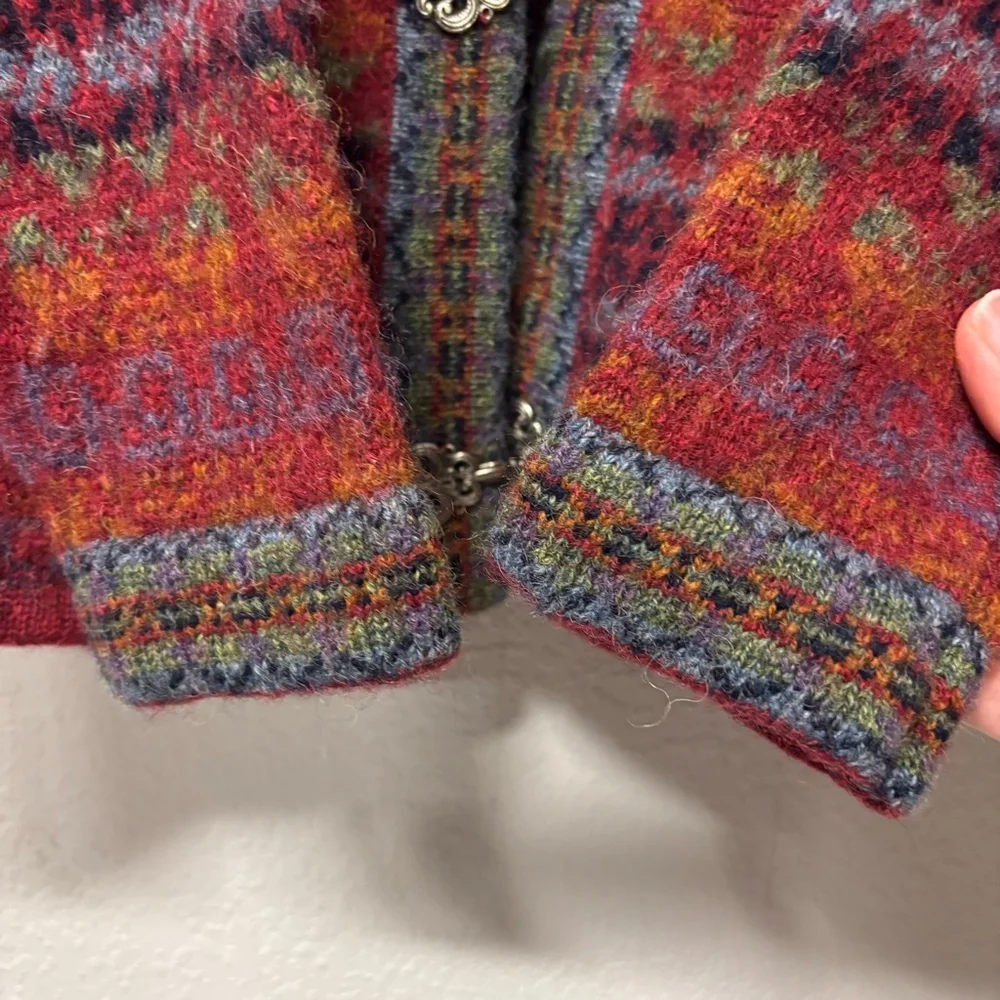 Women's Squaw Valley Red Multicolor Fair Isle Wool Cardigan S - Picture 3 of 9